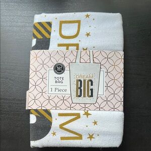 New Dream Big Tote Bag - White black and Gold